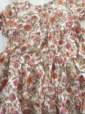 Old Navy Cream Floral Tiered Top with Pink & Orange Flowers